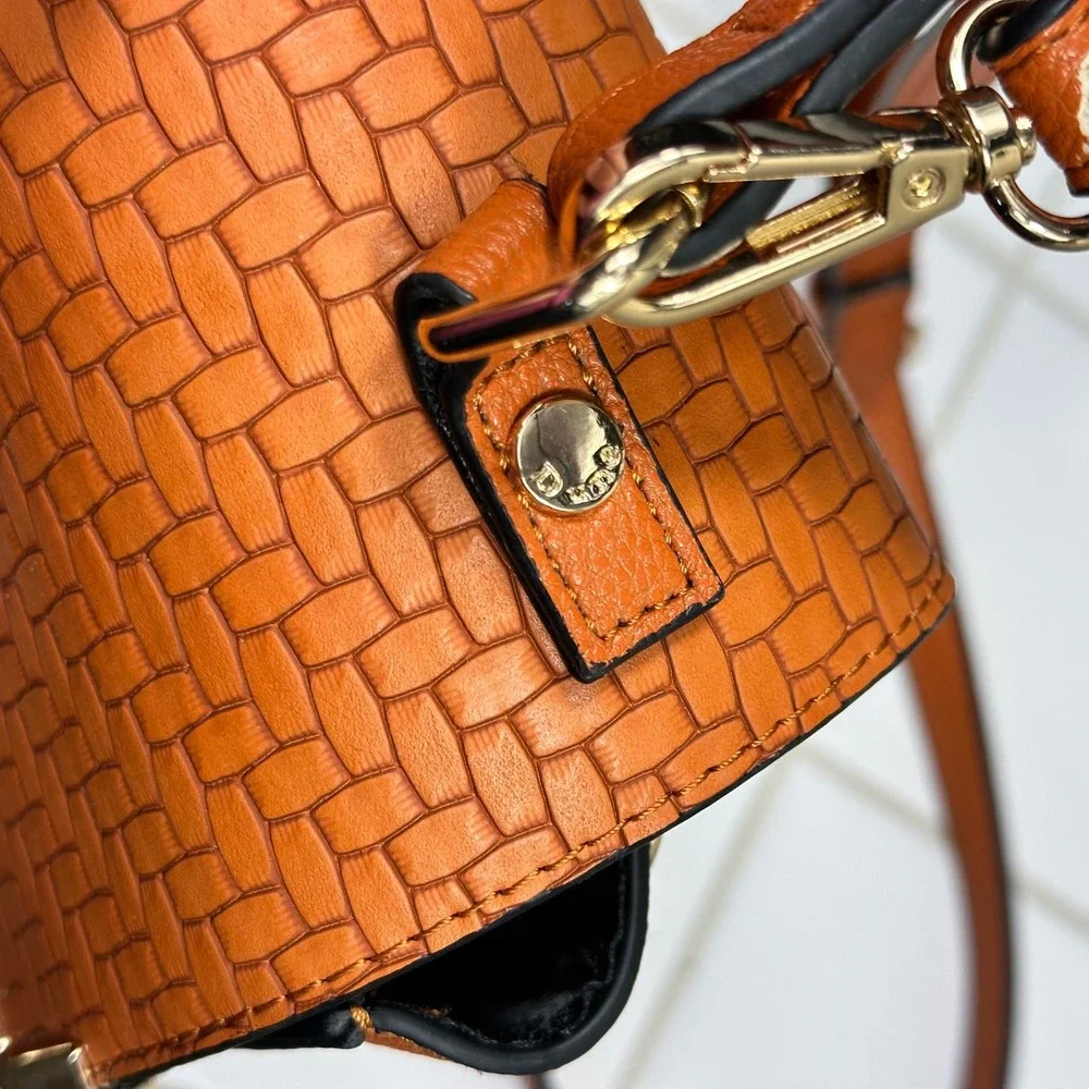 Dune London Satchel Handbag Women Medium Orange Woven Textured Excellent